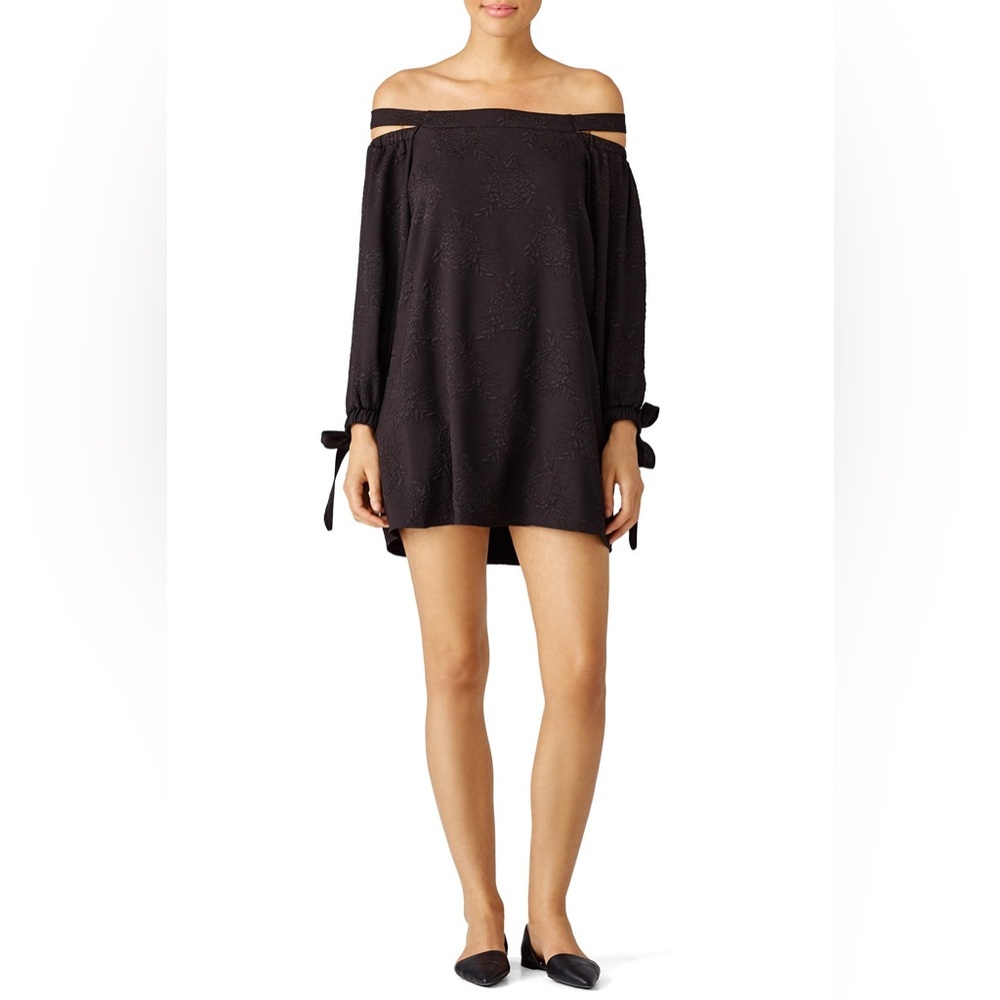 Endless Rose Off Shoulder Black Mini Dress SZ Small Embroidered Long Sleeve Tie